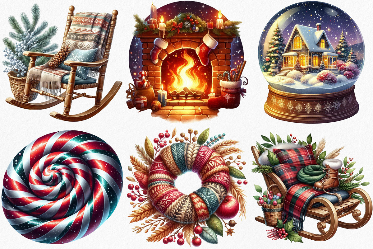 Watercolor Cozy Christmas Clipart, an Illustration by Canvas Craft (Photo 3 of 7)