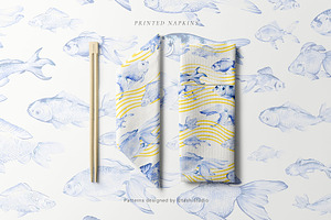 Nautical Fish Watercolour Patterns.