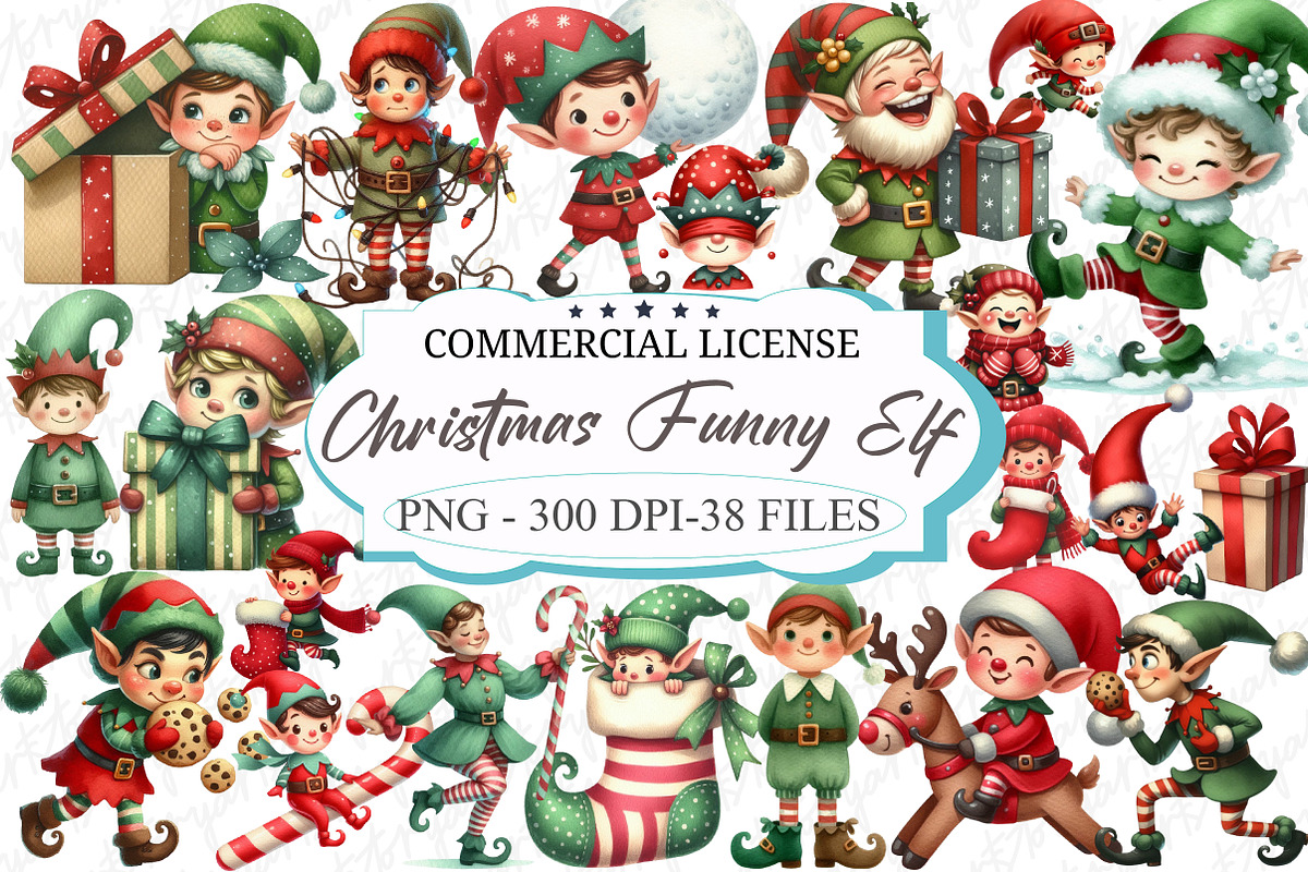 Christmas Funny Elf Clipart, an Illustration by designcity5 (Photo 1 of 5)
