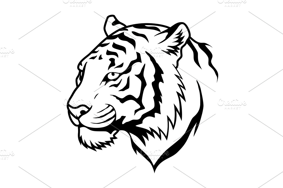 Tiger head icon in black and, an Animal Illustration by Things for designers