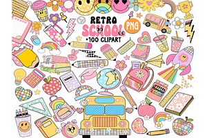 Retro Groovy School Clipart Bundle, a Graphic by RETROVIBZDESIGNS