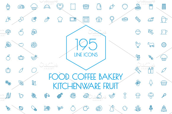 195 Line Iconsfood And Kitchen
