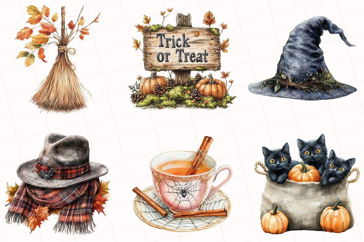 Watercolor Halloween & Fall Clipart, an Illustration by OK Design (Photo 4 of 5)