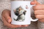 Watercolor Cat with Butterfly PNG, a Seasonal Illustration by Canvas Craft (Thumbnail 5 of 6)