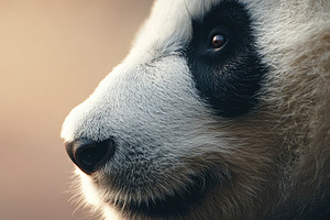 Detailed close-up of a giant panda's face with soft lighting, hi, an Animal Photo by Ales Munt