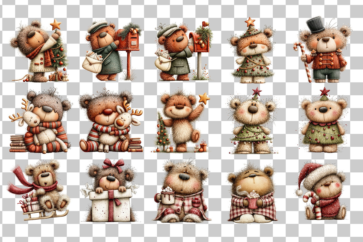 Whimsical Christmas Bears Clipart, a Seasonal Illustration by Nicolle's Colorful Art (Photo 3 of 6)