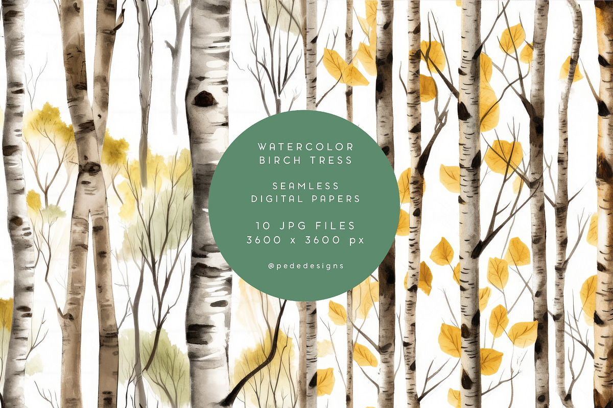 Watercolor Birch Trees, a Pattern Graphic by PeDe Designs (Photo 6 of 6)