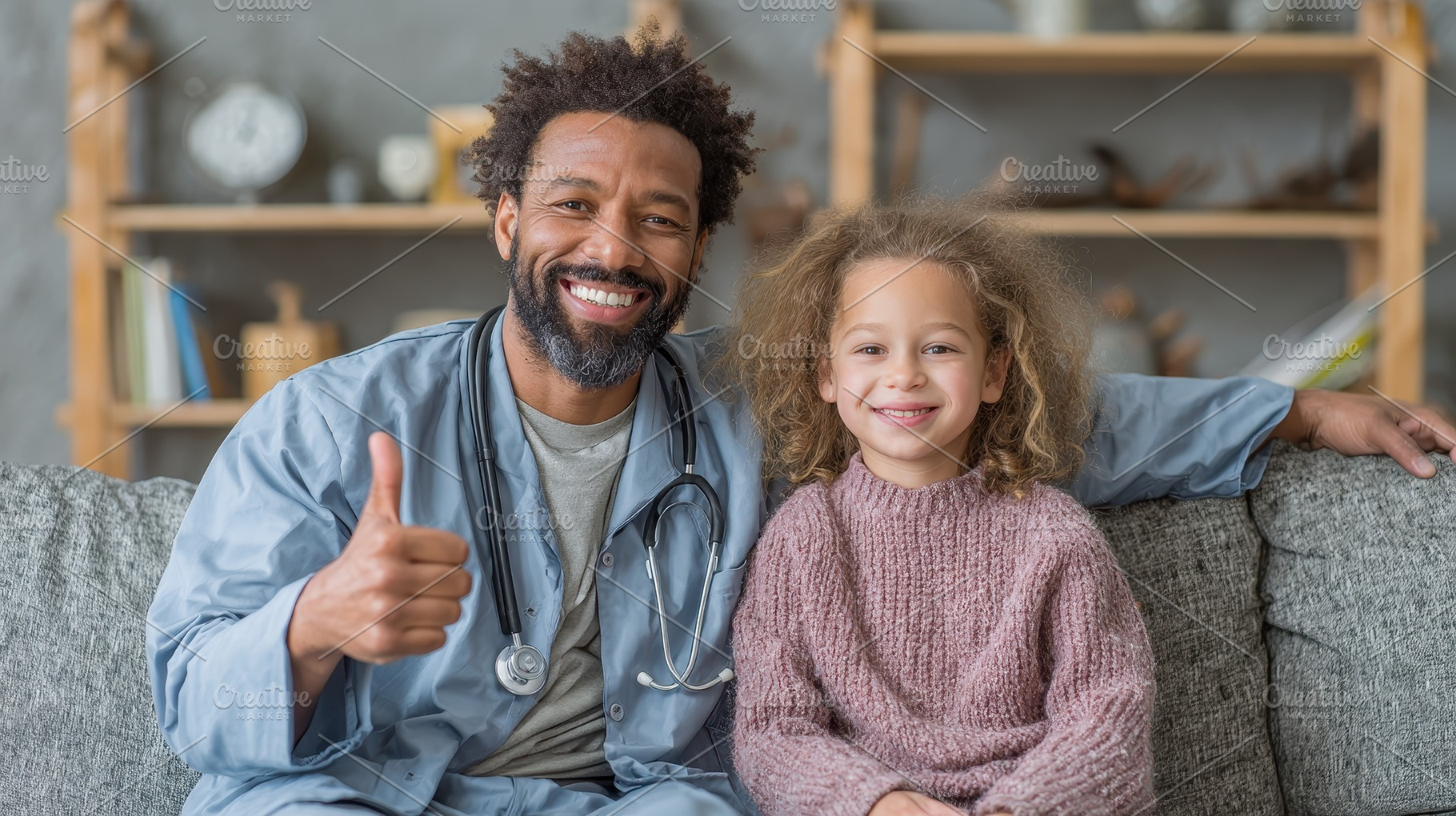 Happy doctor gives thumbs up with yo, an Abstract Photo by Pixeness Studio