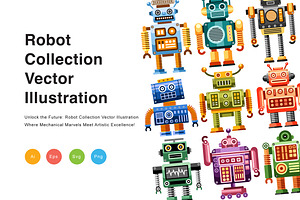 Robot Collection Vector Illustration, a Technology Illustration by KAZ by IanMikraz Studio