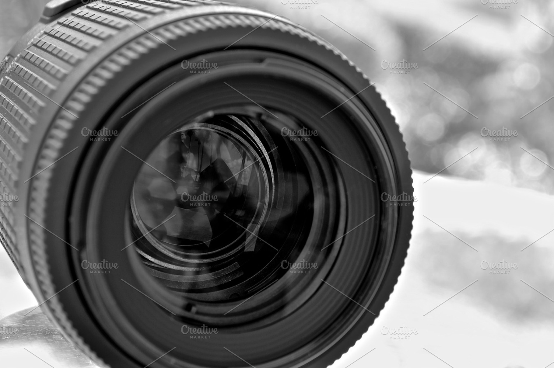 Lens In Bw Containing Camera Lens And Nikon