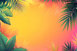 Colorful tropical background with vibrant leaves and sunset glow creating a war, a Background Photo by AlyaAnd