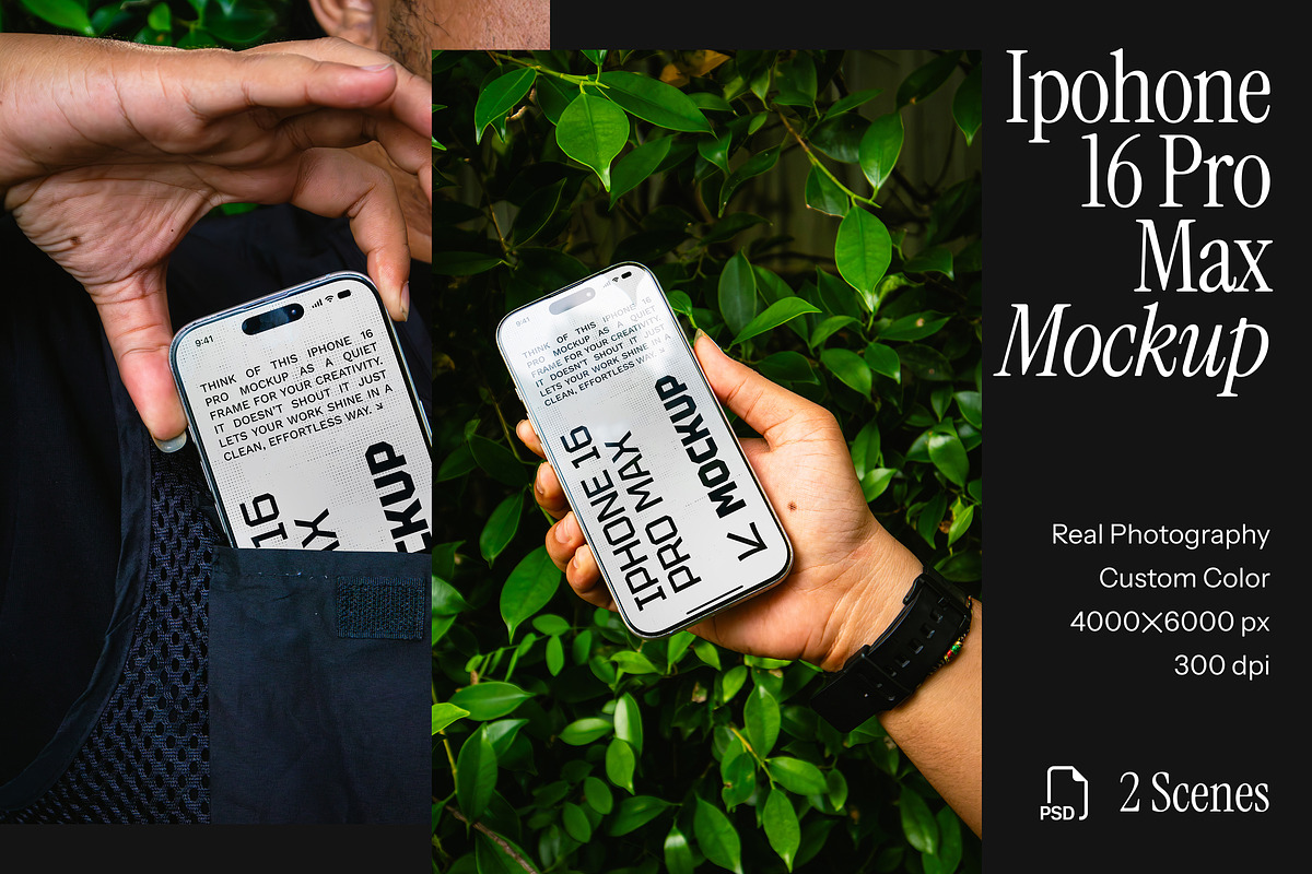 Iphone 16 Pro Max Mockup, an iPhone Mockup by Simetrica Labs (Photo 1 of 3)