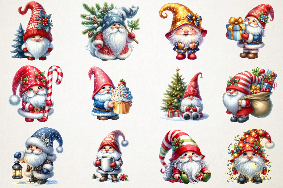 Cute Christmas Gnomes Watercolor PNG, an Illustration by RobertsArt (Photo 5 of 5)