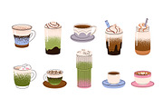 Coffee cups set + banner + patterns, a Food Illustration by PaperTrident (Thumbnail 2 of 5)