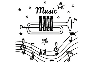 trumpet instrument with treble clef, an Illustration by studiogstock