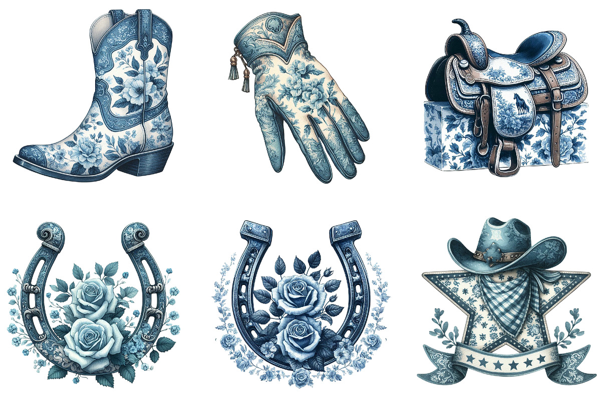 Blue Toile Cowgirl Clipart PNG, an Illustration by DreamArtGraphic (Photo 4 of 4)