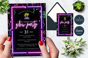 Editable Glow Party Invitation, an Invitation Template by Tracia Creative