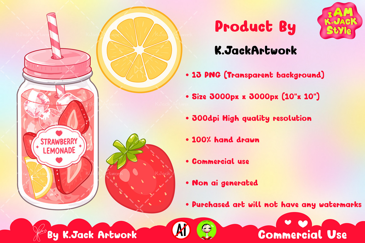 Cute Strawberry Lemonade Clipart, a Food Illustration by K.JackArtwork (Photo 4 of 4)