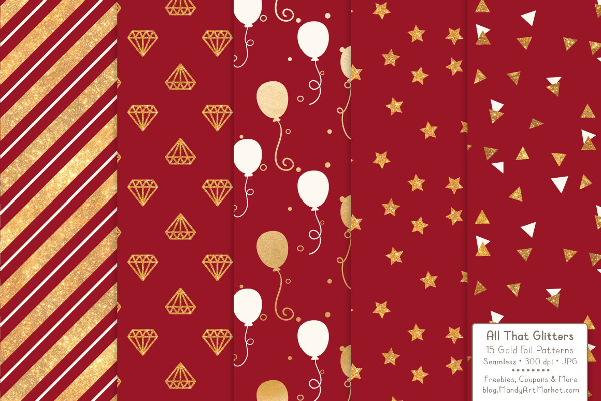 Gold Foil Digital Papers in Ruby, a Pattern Graphic by Amanda Ilkov (Photo 2 of 4)