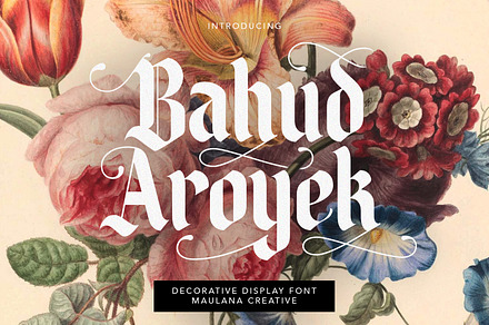 Bahud Aroyek Decorative Display Font, a Blackletter Font by Maulana Creative