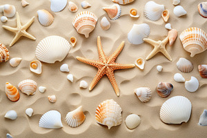 Starfish and Sea Shells on a Sandy B, a Photo by Iftikhar Alam