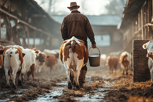 Farmer tending to cattle with fresh, an Animal Photo by Pixeness Studio