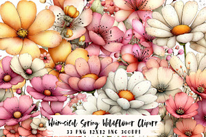 Whimsical Spring Wildflower Clipart, an Illustration by OK Design
