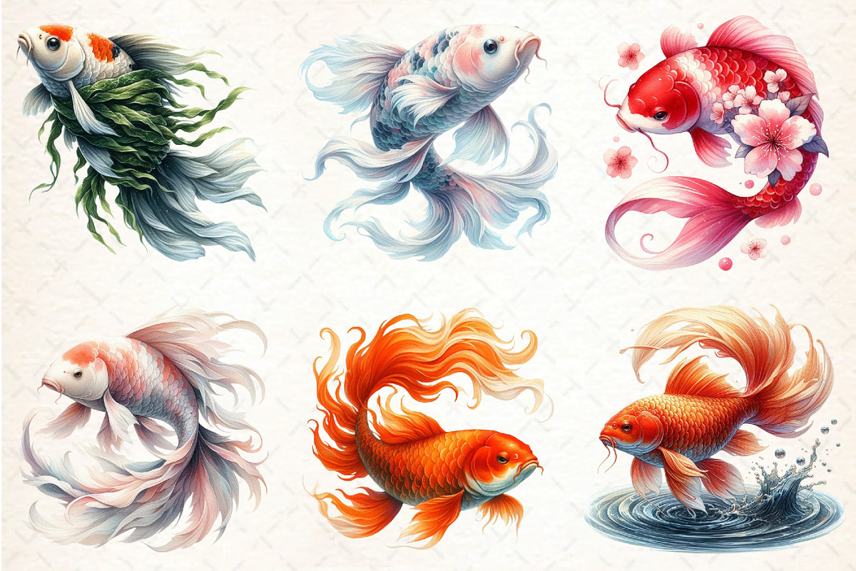 Japanese Koi Fish Sublimation Clipar, an Illustration by DreamCafeArt (Photo 4 of 9)