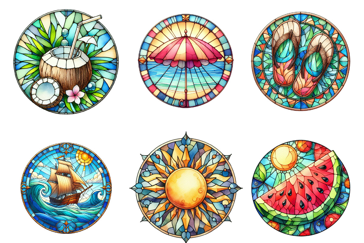 Summer Stained Glass Clipart, an Illustration by SinaCreation (Photo 3 of 5)