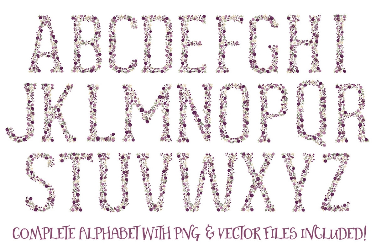Deep Plum Vector Floral Alphabet, an Illustration by Amanda Ilkov (Photo 5 of 5)