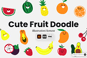 Cute Fruit Doodle Illustration, an Object Graphic by SLAB! Design (Thumbnail 1 of 3)