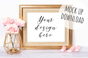 Gold Frame Mockup Landscape, a Print Template by Pixomize