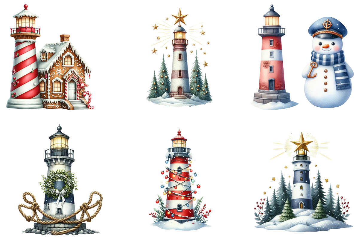 Christmas Lighthouse Clipart, an Illustration by DreamArtGraphic (Photo 5 of 6)