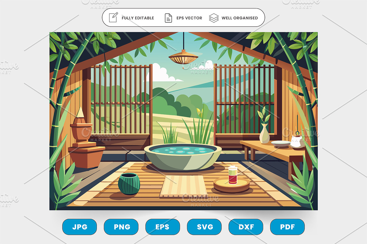 Cartoon illustration of a spa room w, a Graphic by SaroStock