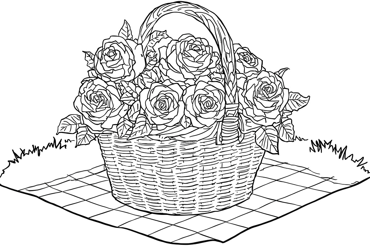 Bloom Basket Coloring Pages, an Illustration by yasushie (Photo 6 of 9)