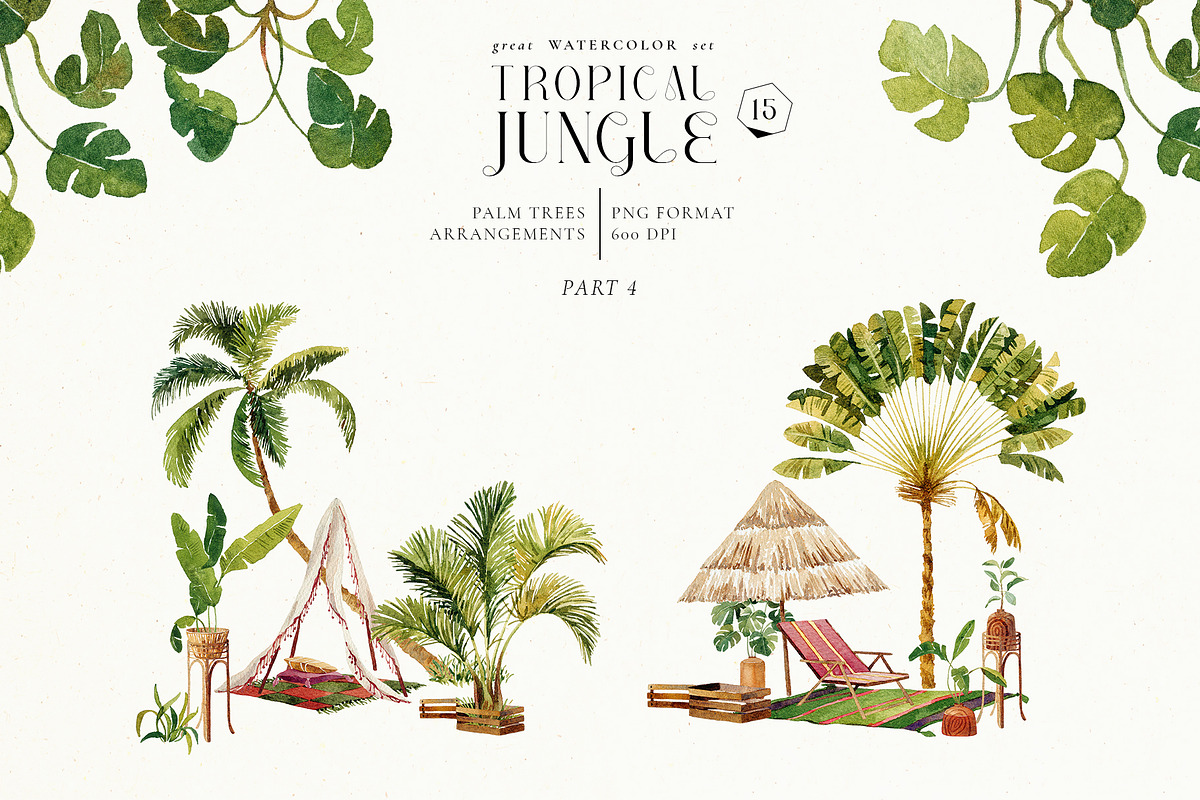 Tropical jungle - watercolor set, a Decorative Illustration by Pamyatka Shop (Photo 20 of 27)
