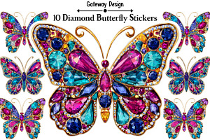 Diamond Butterfly Stickers, an Illustration by GatewayDesign