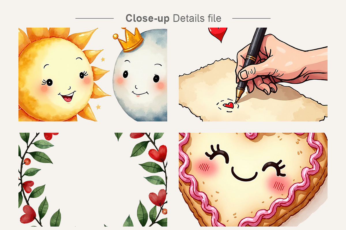 Cosmic Valentine Watercolor Clipart, an Illustration by Artnoy (Photo 3 of 8)