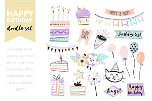 Birthday doodle vector set