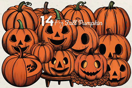 Cute Fall Pumpkin Clipart Png Bundle