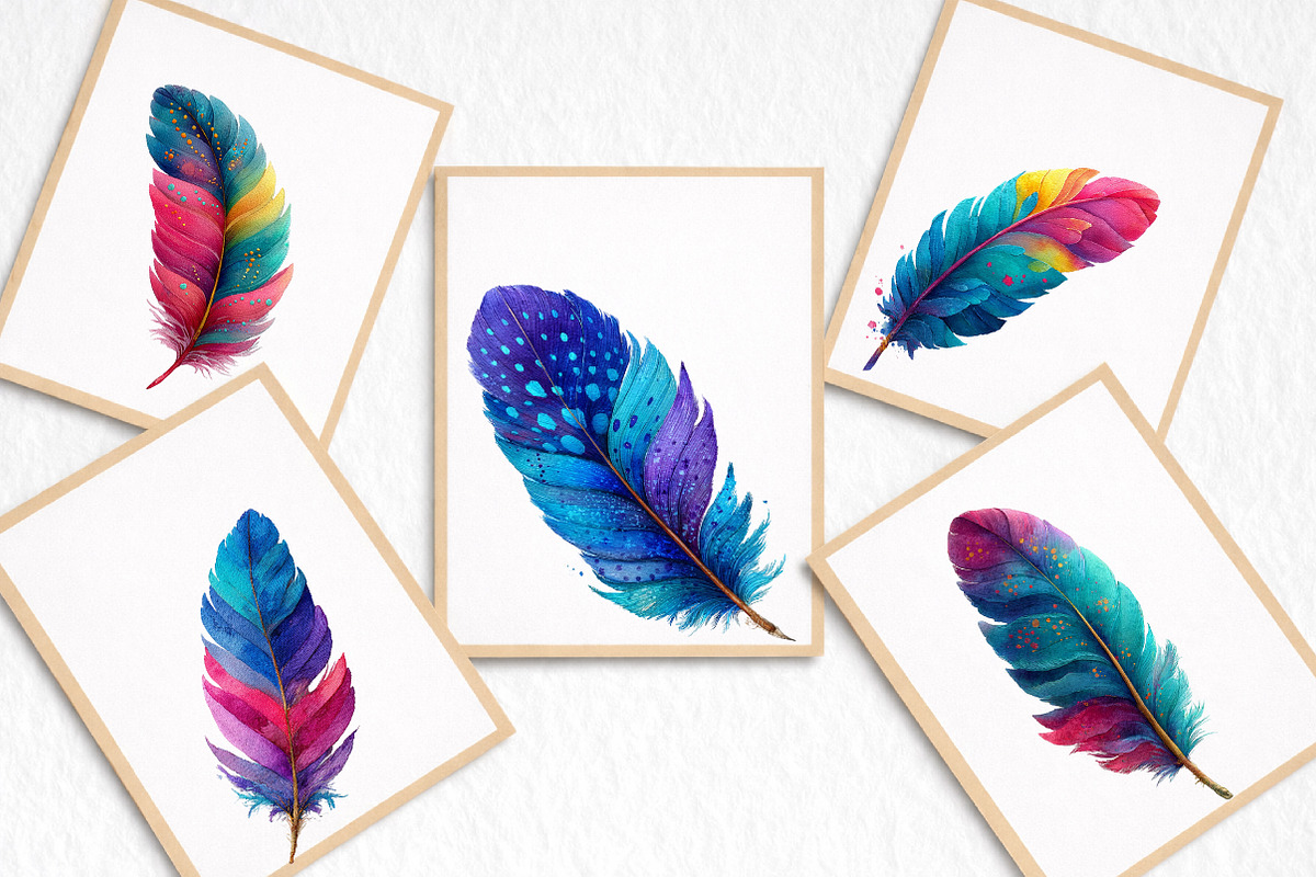 Watercolor Feather Clipart, an Illustration by DreamArtGraphic (Photo 3 of 8)
