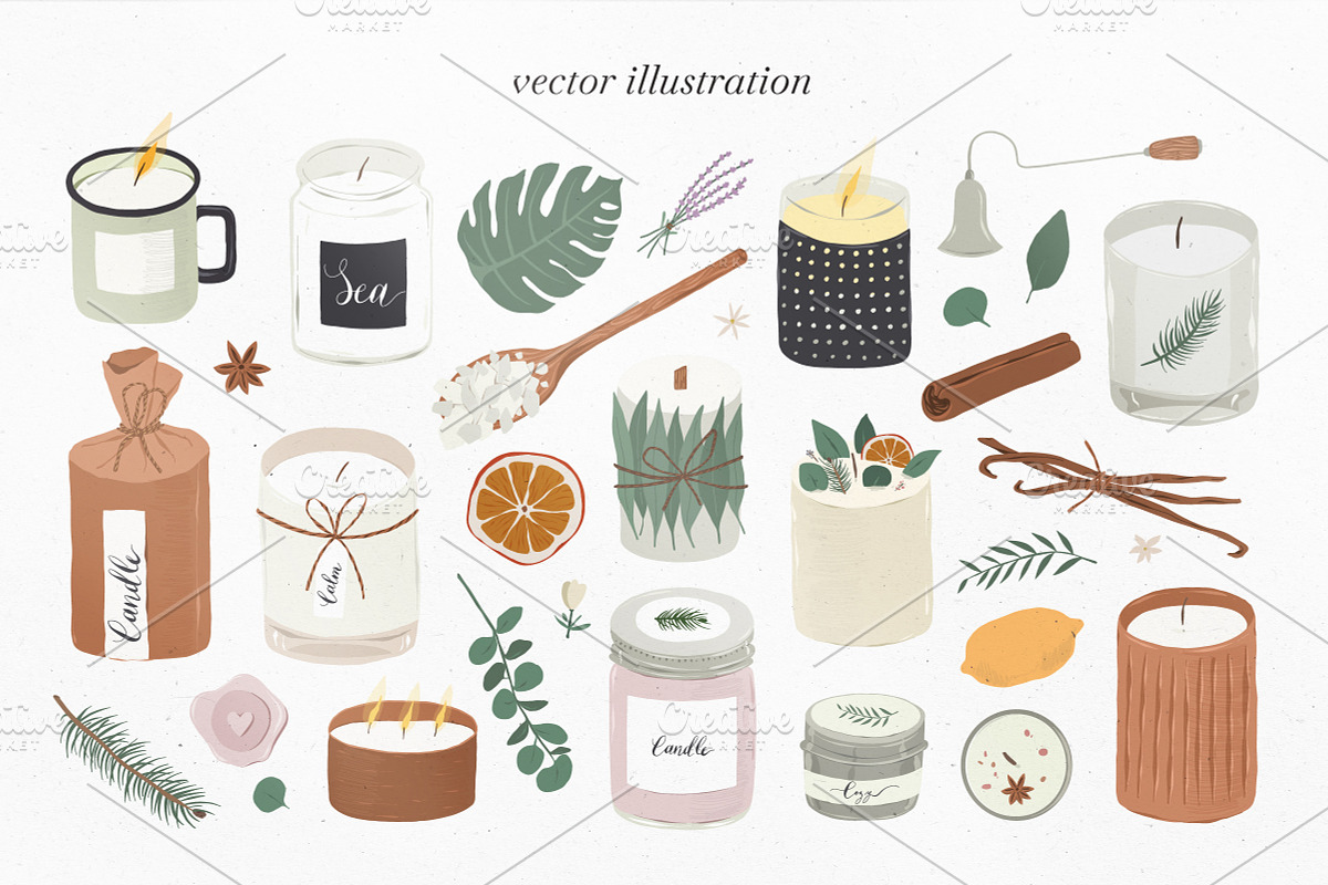 Scented candles vector illustrations, a Decorative Illustration by Fave Brush (Photo 2 of 13)