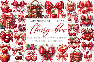 Watercolor Red Bow Cherry PNG, an Illustration by SinaCreation