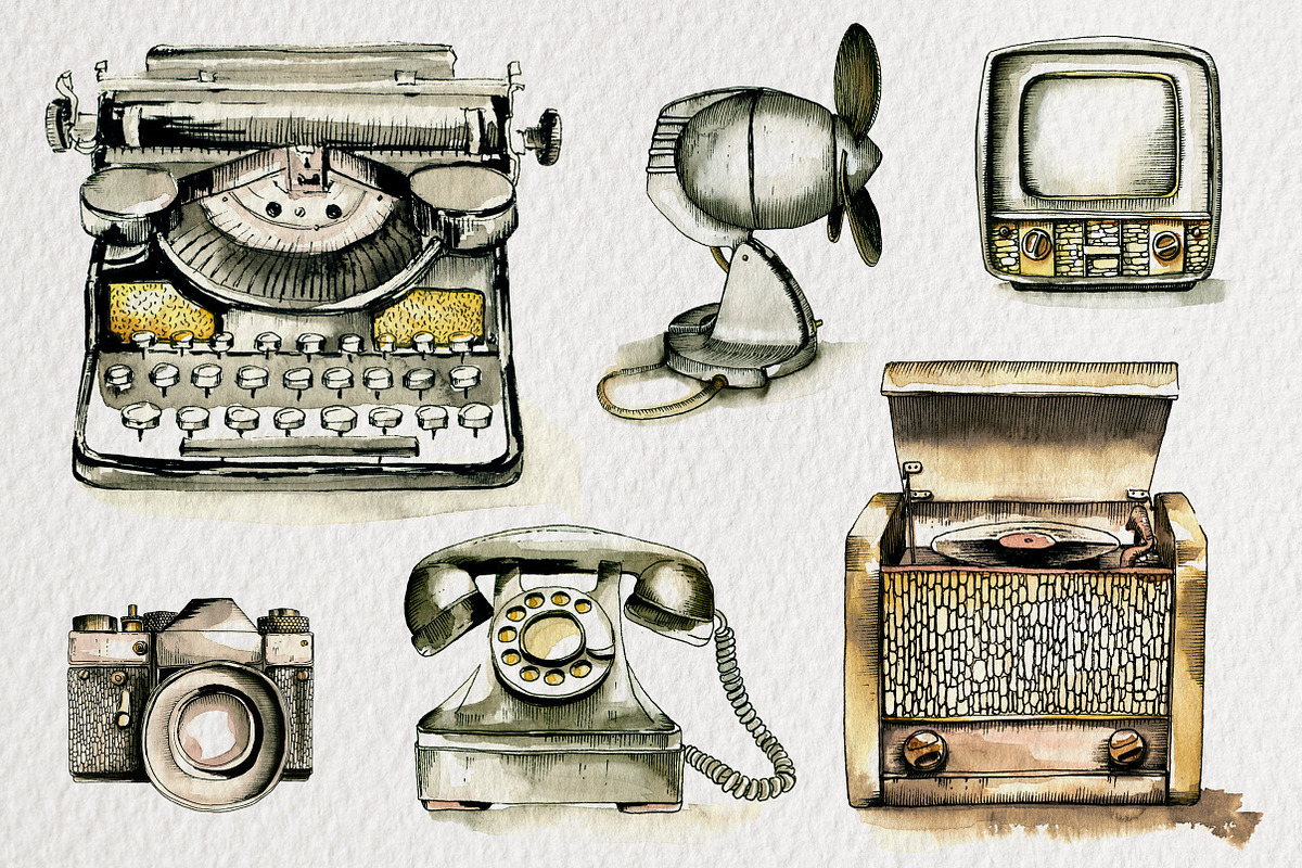 Vintage Lifestyle. Retro devices, a Decorative Illustration by iri-illustration (Photo 5 of 12)