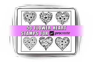 50 Flower Hearts Procreate Stamps