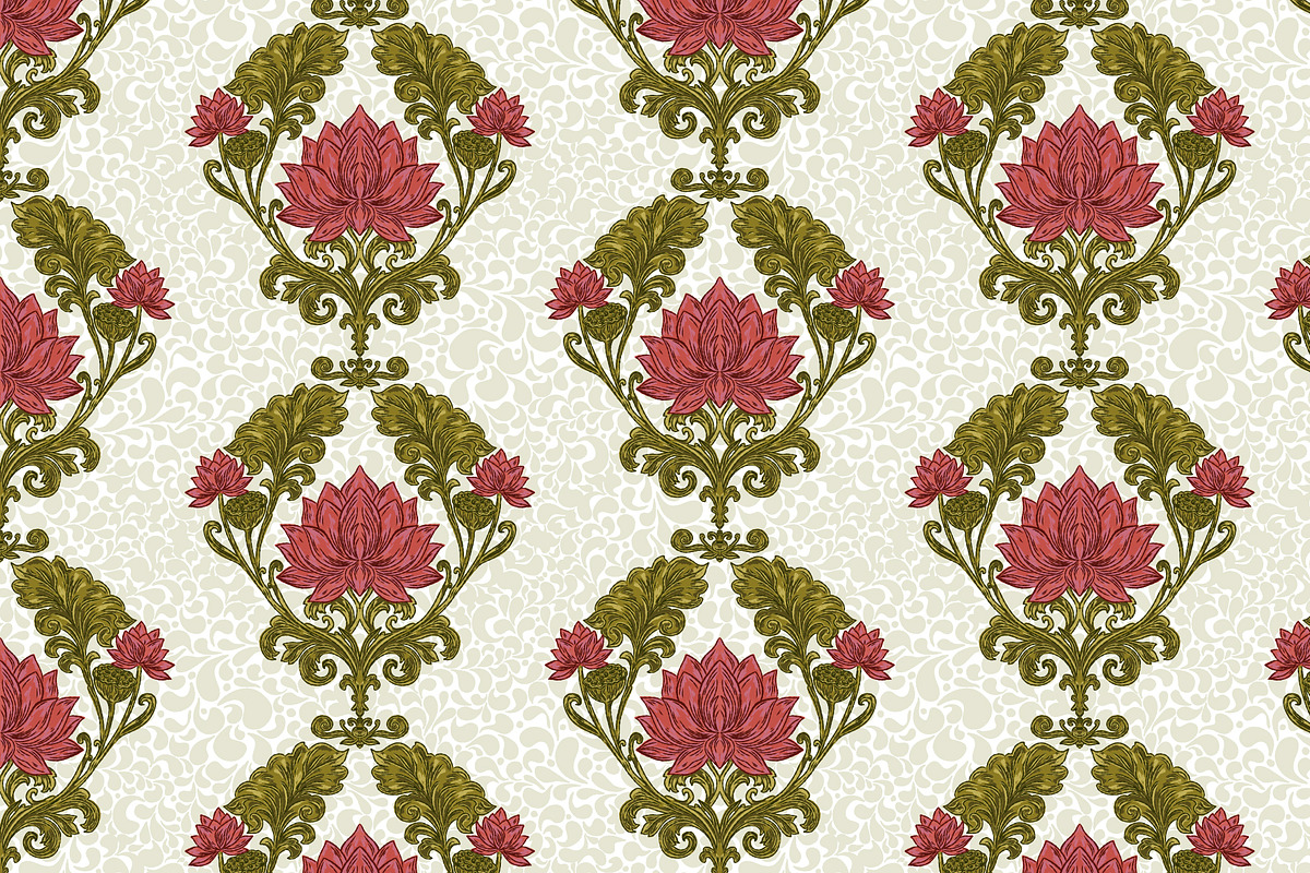 Vintage Lotus Art Nouveau Patterns, a Pattern Graphic by NayaChu (Photo 5 of 9)