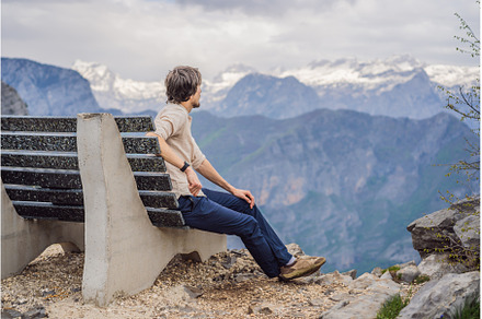 Man tourist on background of, a Nature Photo by Elizaveta Galitskaya