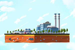 Cartoon Low Poly City Factory