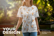 5 Mockups T-Shirt on a Girl Walking, a Shirt Mockup by Grow Design Craft Studio (Thumbnail 4 of 8)