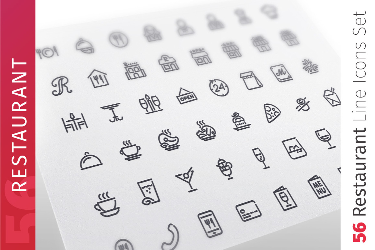Restaurant Line Icons Set, an Outline Icon by Voysla's Shop (Photo 1 of 4)